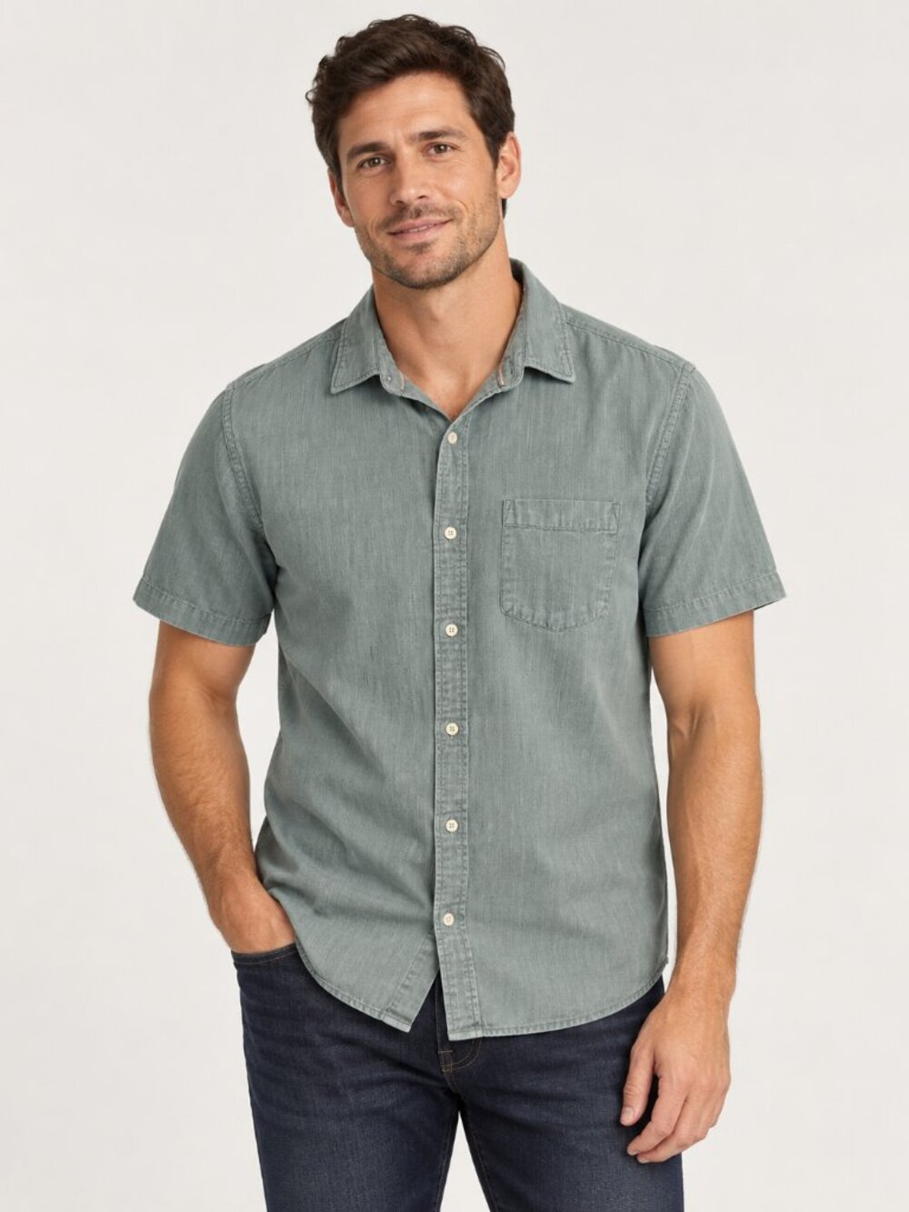 Hawker Rye Essential Wash Stretch Shirt Teal Green Slim Fit XL Tall